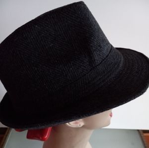 Men's Black Herringbone Cloth Fedora Hat